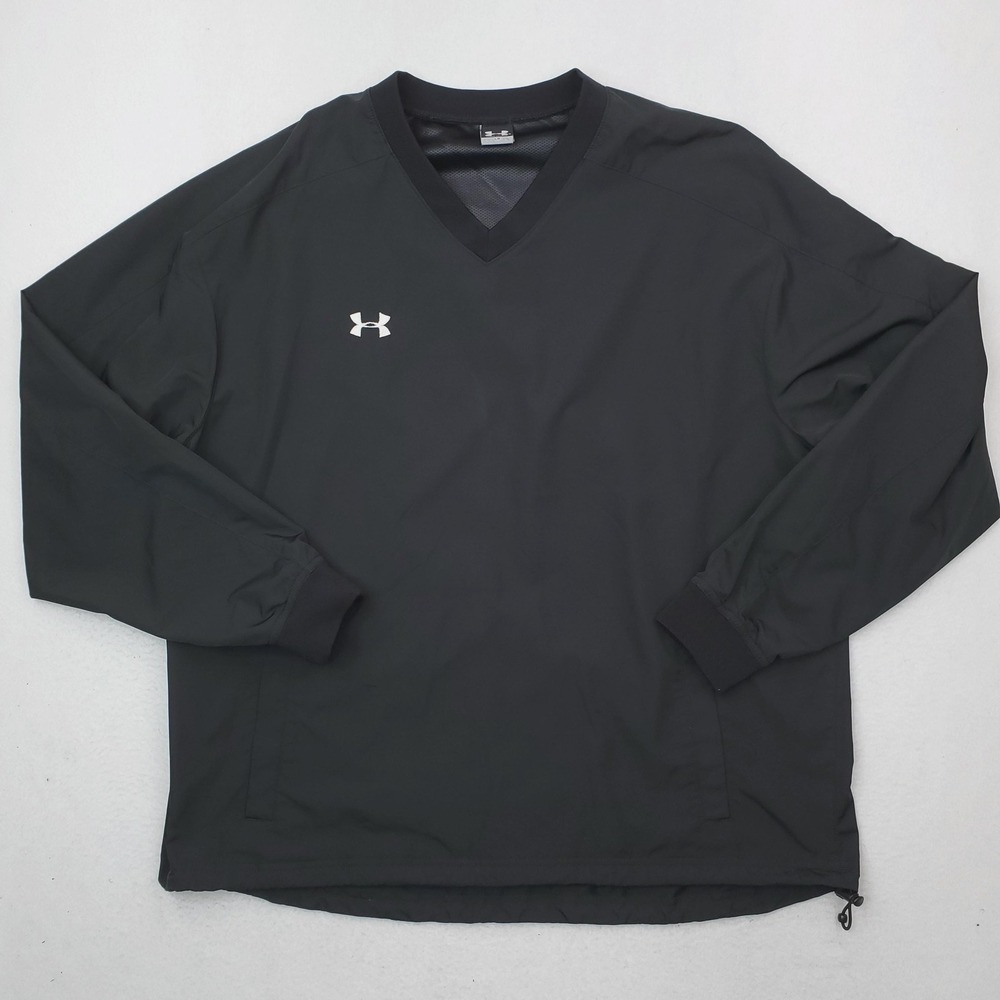 Under Armour Pullover Mens Large Black V-Neck Windbreaker Mesh Lined Golf Sport